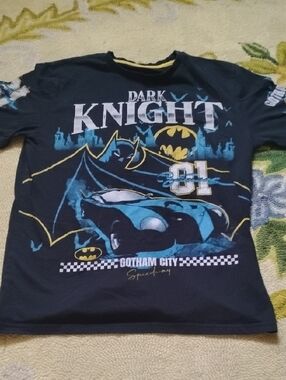 Batman Dark Knight Navy Blue Graphic Tee with Teal Accents